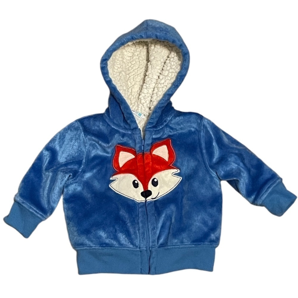 Healthtex Refreshing Blue Velour Fox Boy’s Hoodie Size 3-6 Months